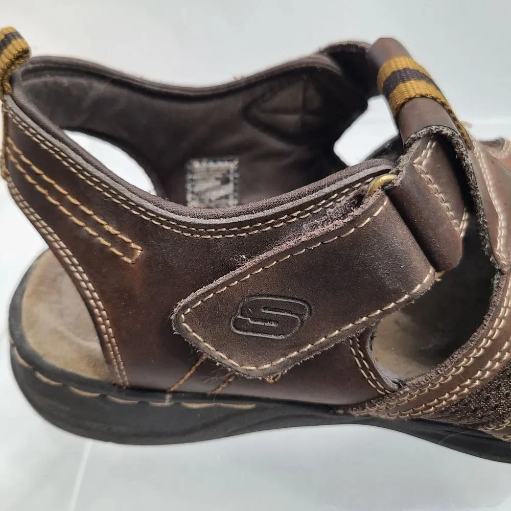 Skechers Brown Leather Fisherman Sandal Padded Insole 63067 Men’s US Sz 11
